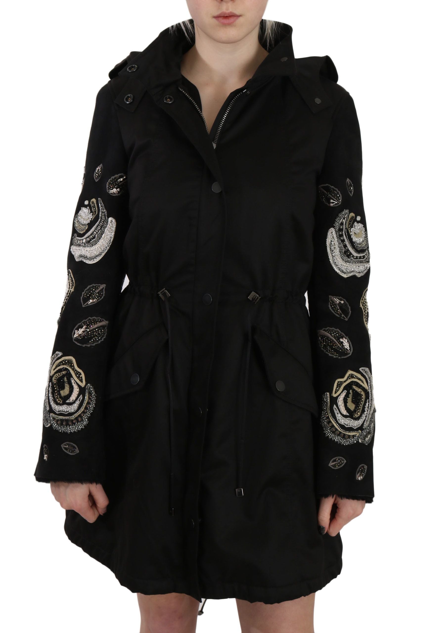 Elegant Black Beaded Parka Jacket for Women