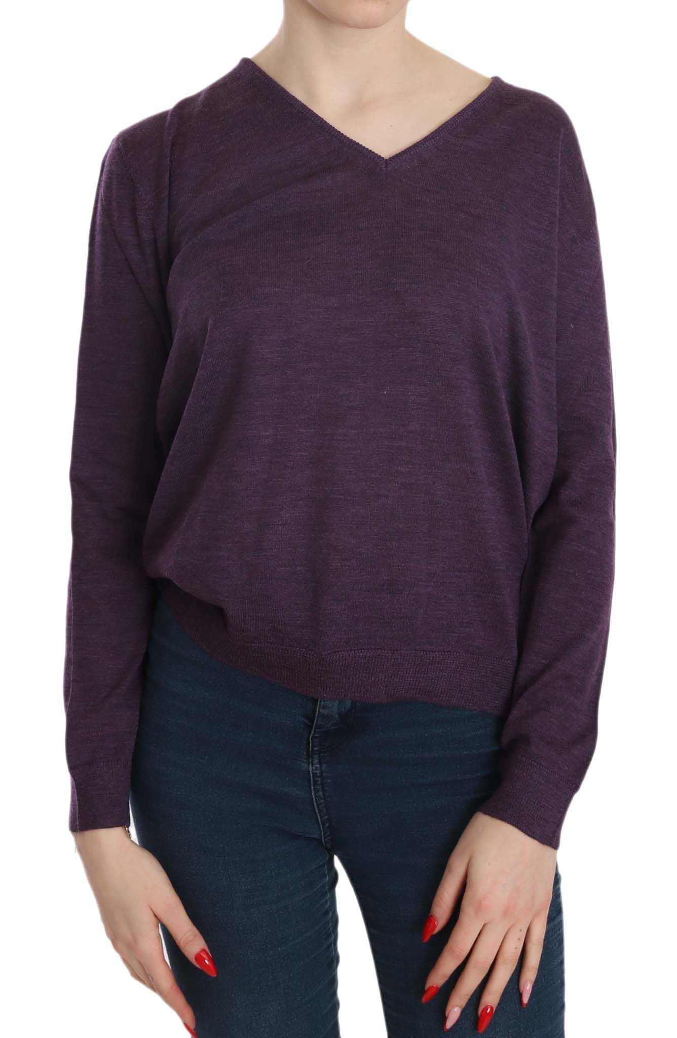 Elegant Purple V-Neck Wool Blouse