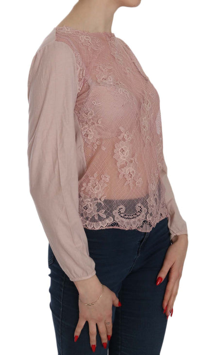 Elegant Pink Lace Boat Neck Blouse