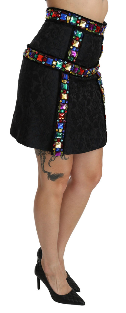 Elegant High-Waist Embellished Black Skirt