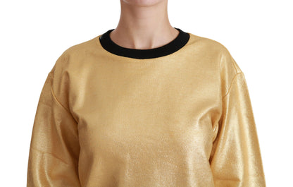 Elegant Gold Crew Neck Cotton Sweater