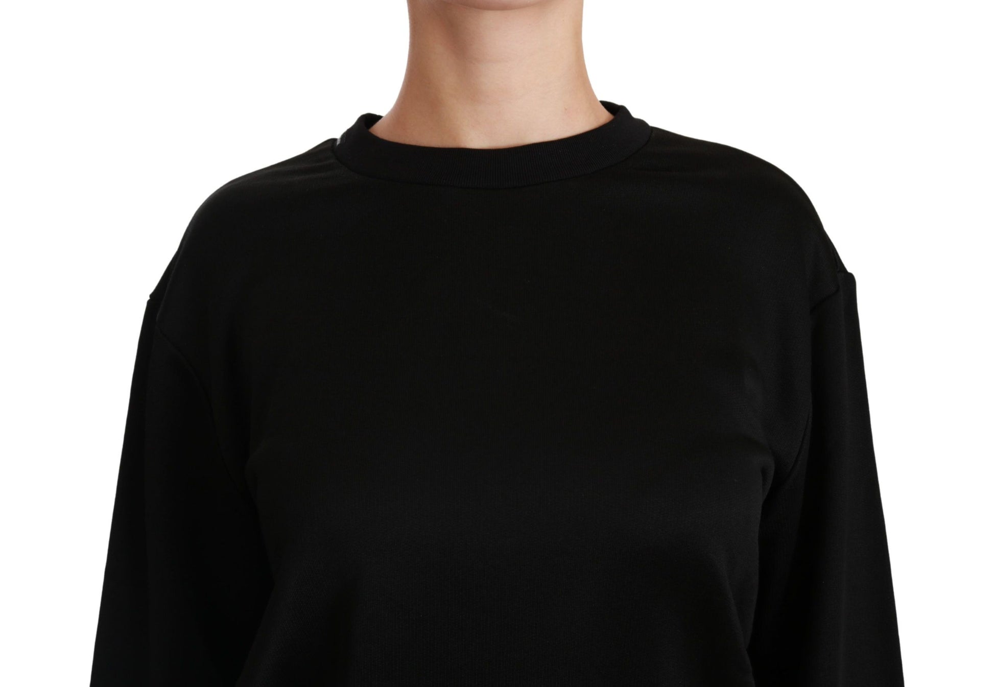 Elegant Black Cotton Crew Neck Pullover Sweater