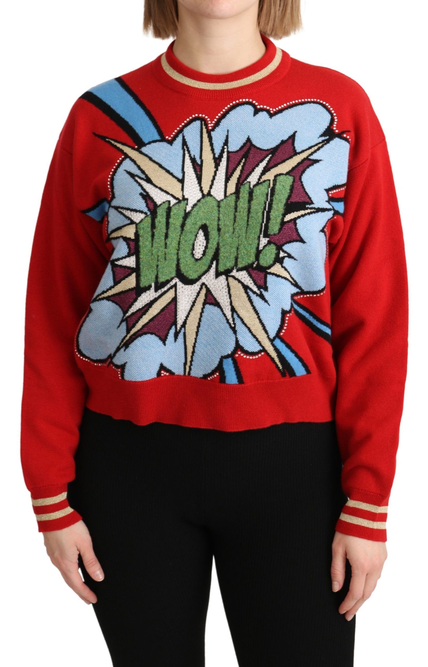 Radiant Red Cartoon Motive Cashmere Sweater