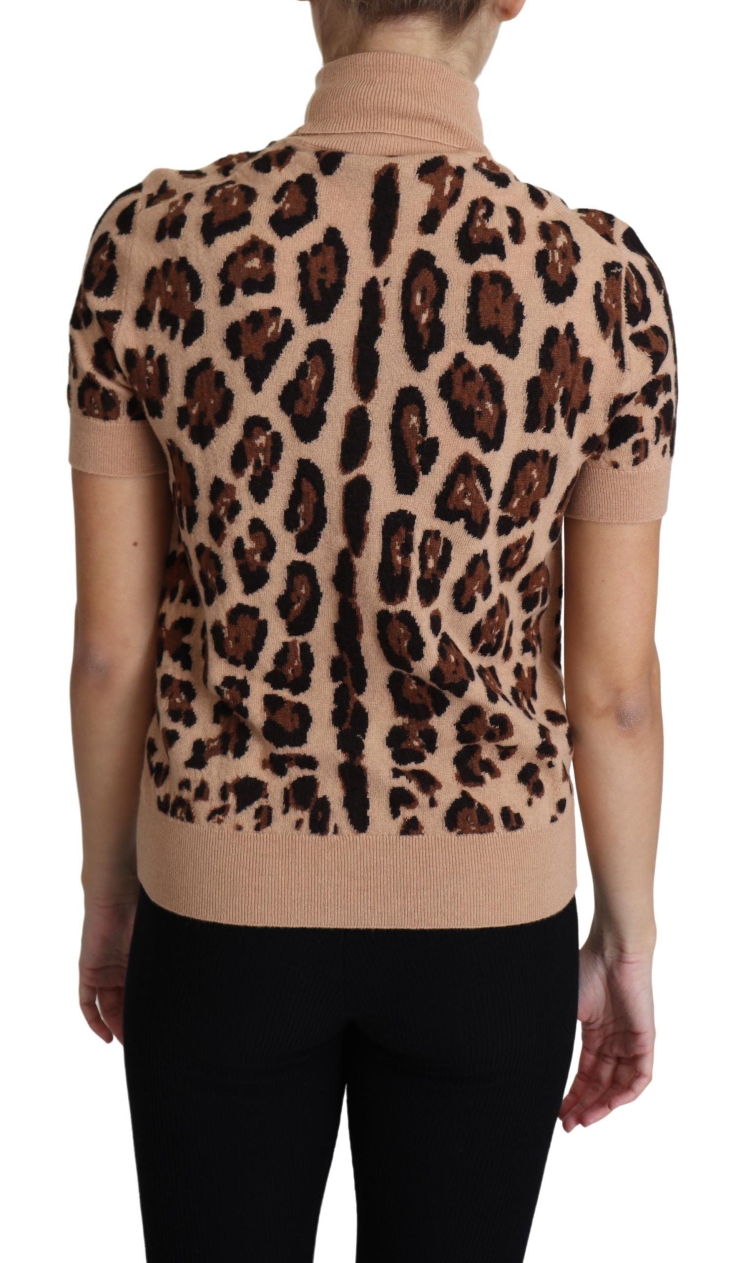 Elegant Leopard Print Wool Turtleneck Top