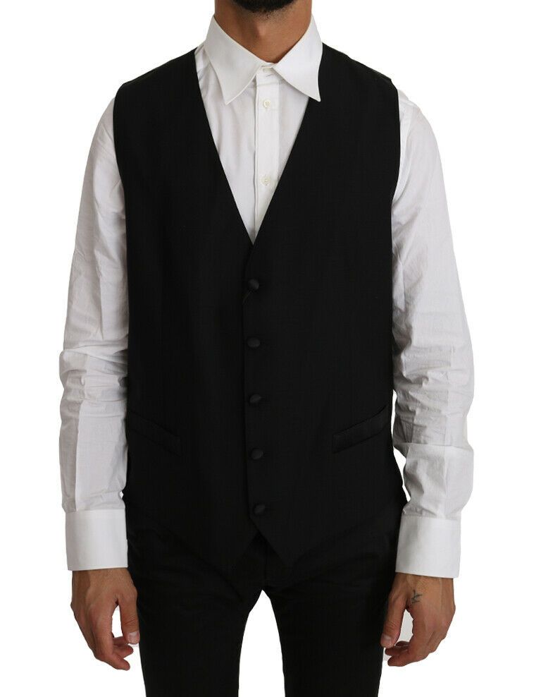 Elegant Black Formal Wool Blend Vest