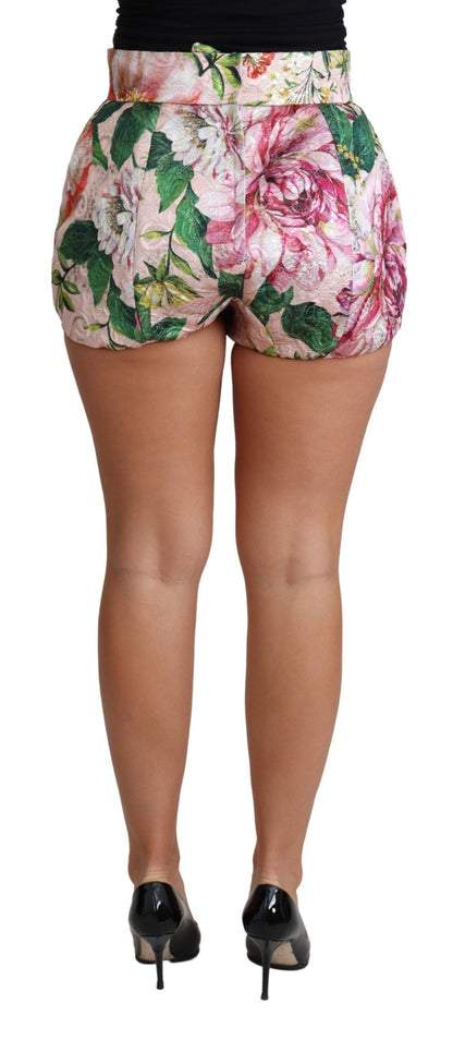 Chic Pink Floral High-Waist Hot Pants