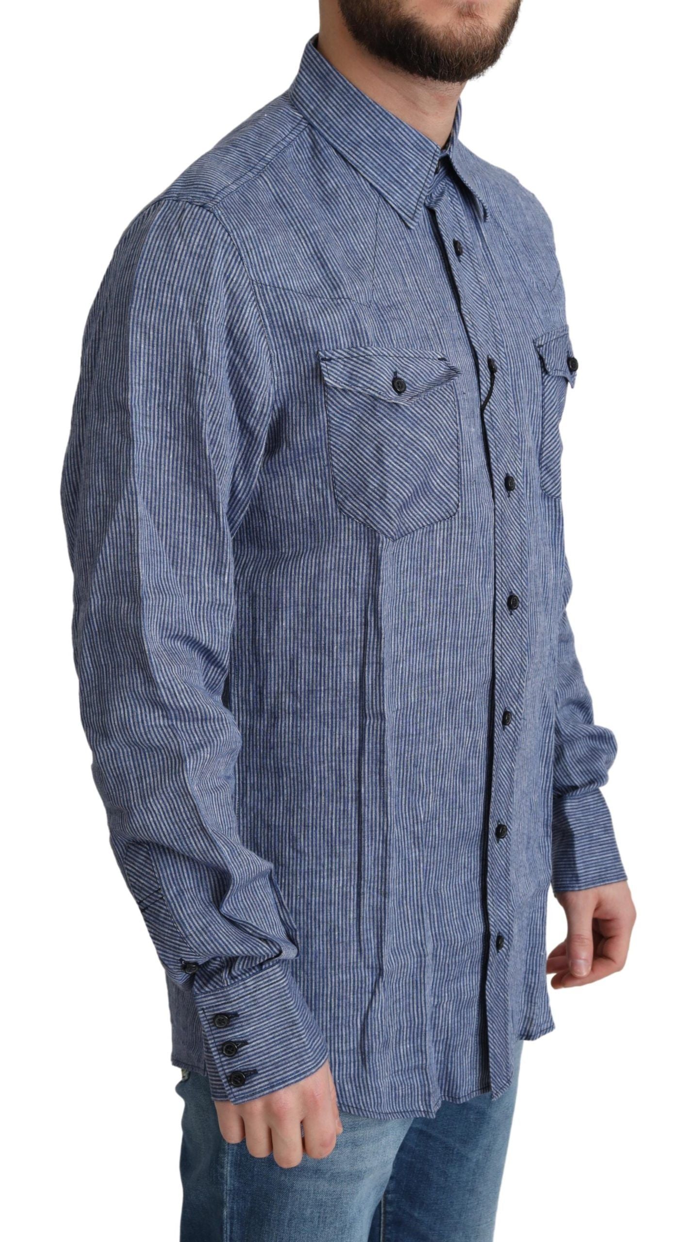 Elegant Striped Linen Button-Down Shirt