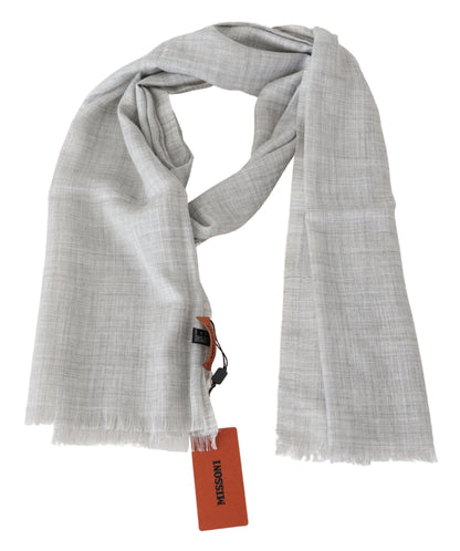 Elegant Beige Wool Silk Unisex Scarf