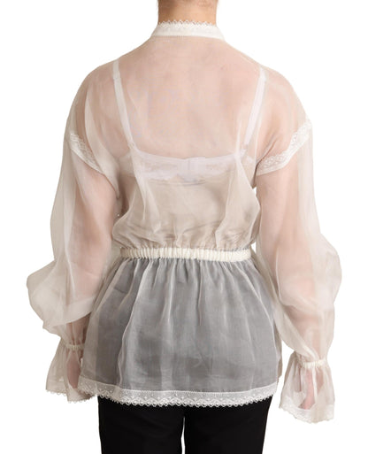 Elegant White Silk-Cotton Ascot Blouse