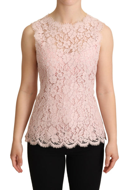 Elegant Pink Lace Sleeveless Blouse