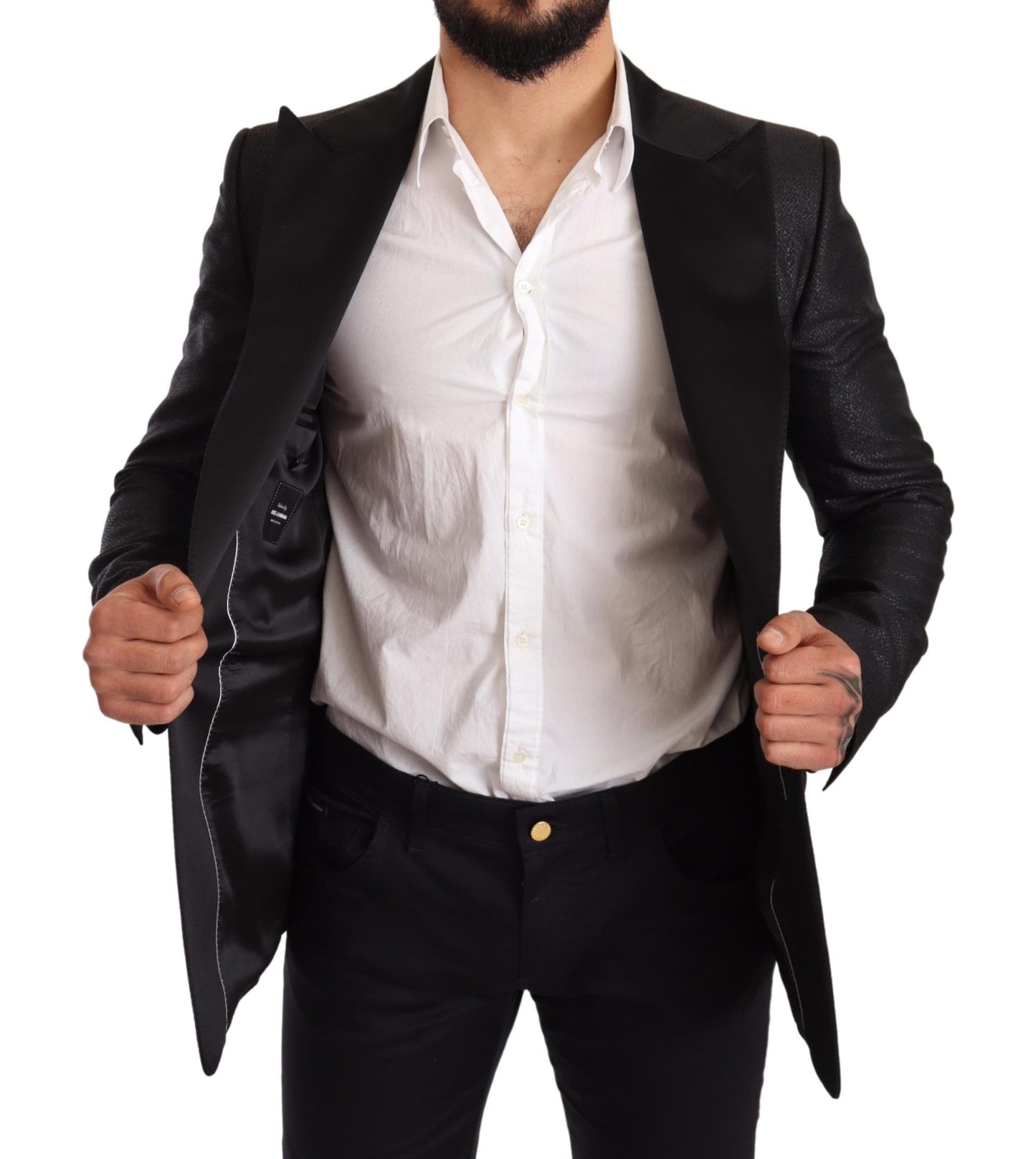 Elegant Black Metallic Slim Fit Blazer Jacket