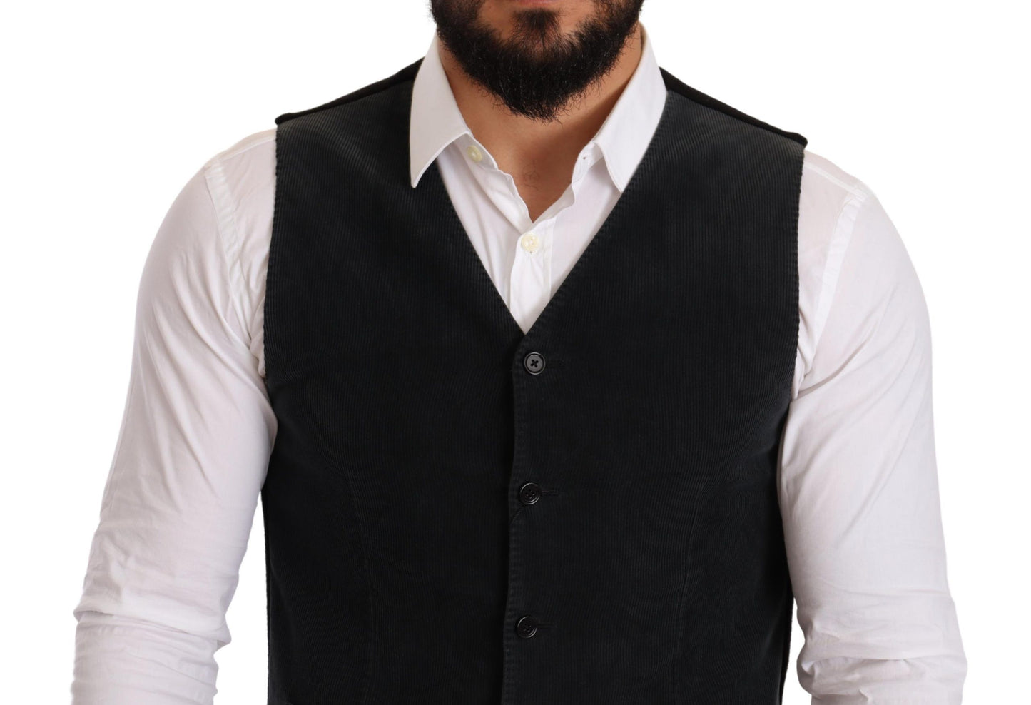 Elegant Black Cotton Formal Dress Vest