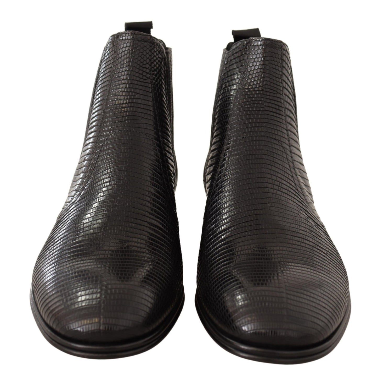 Elegant Black Leather Lizard Skin Derby Boots