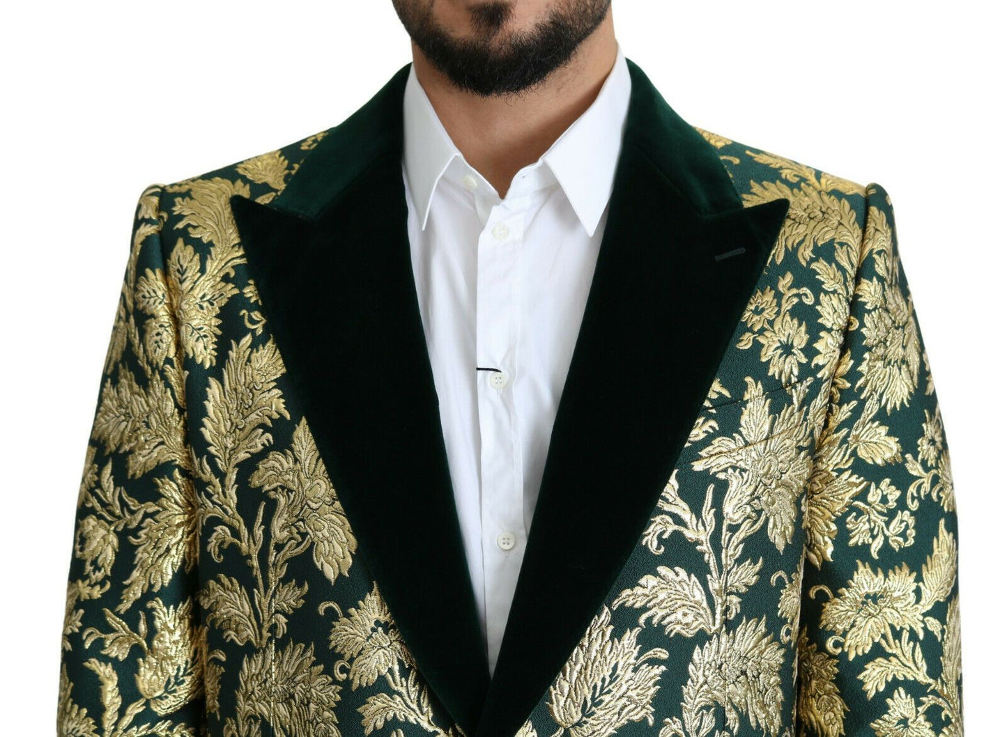 Elegant Gold Green Jacquard Sicilia Jacket