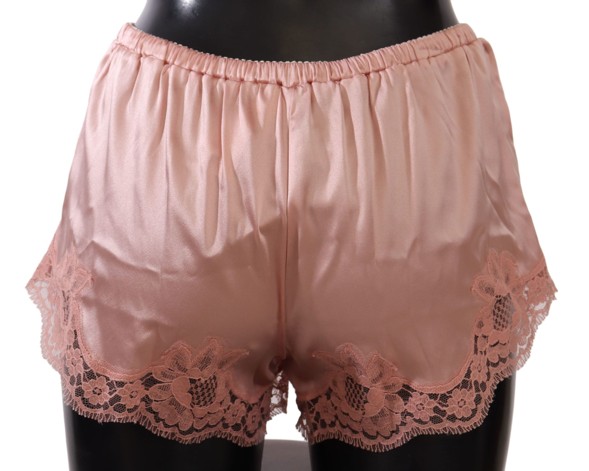 Elegant Powder Pink Silk Lace Lingerie Shorts