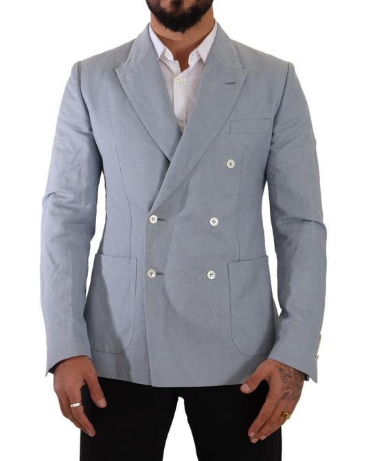 Elegant Slim Fit Light Blue Double Breasted Blazer