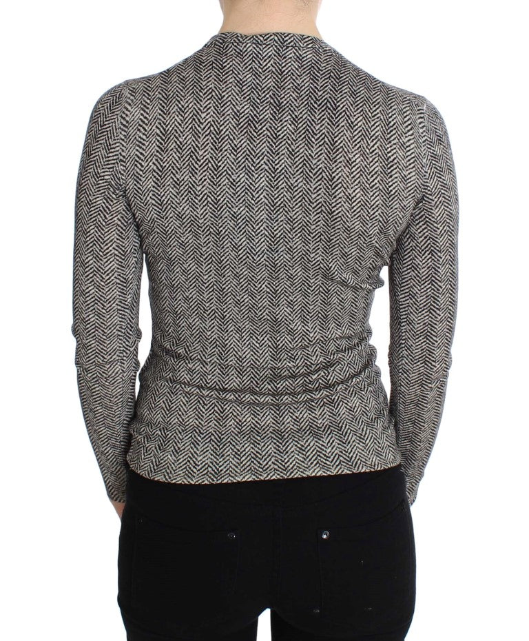 Elegant Black and White Wool Cardigan