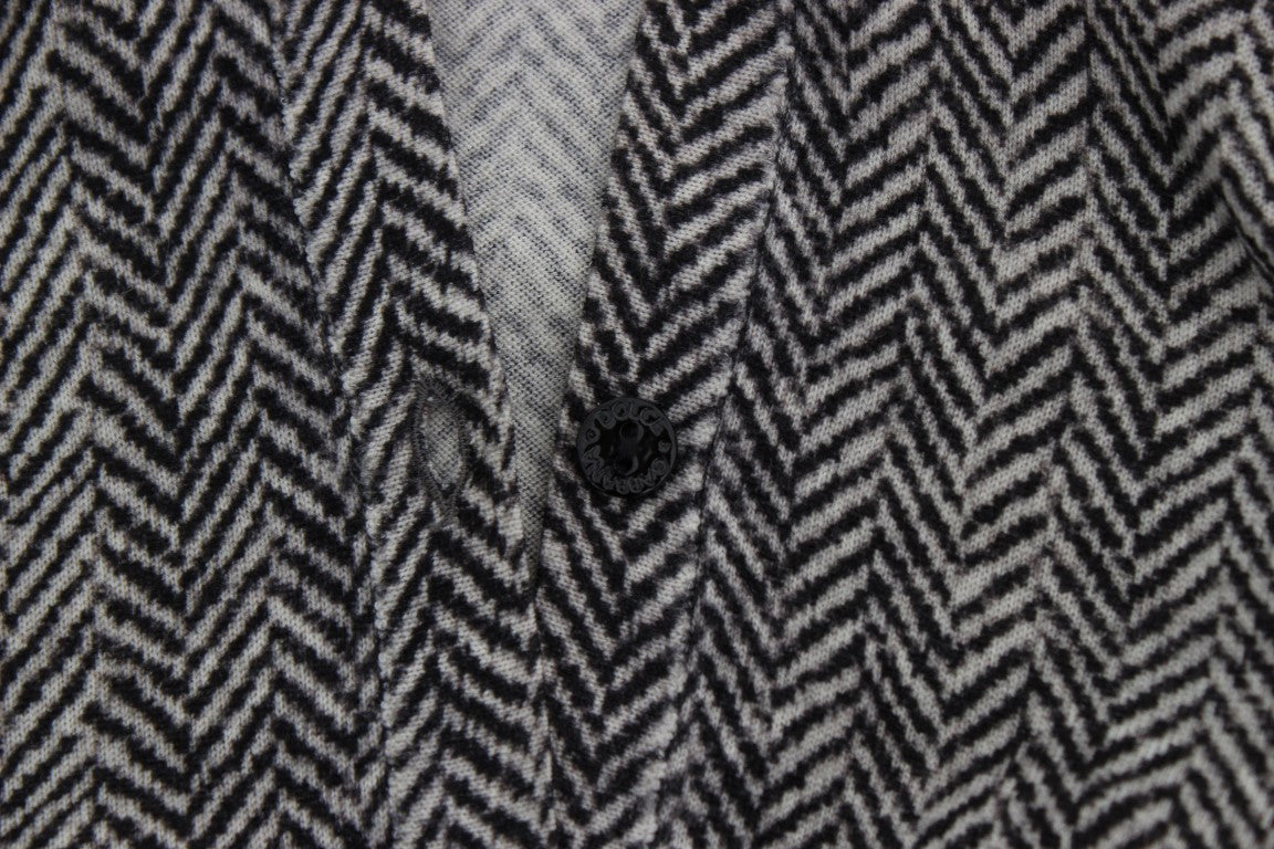 Elegant Black and White Wool Cardigan