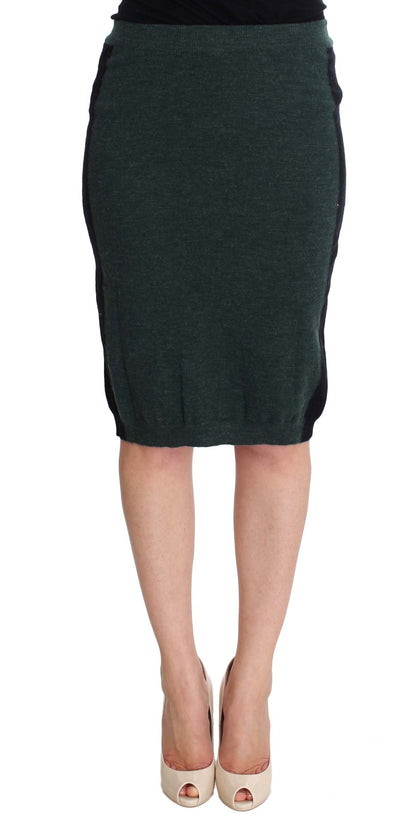 Emerald Elegance Wool-Blend Pencil Skirt