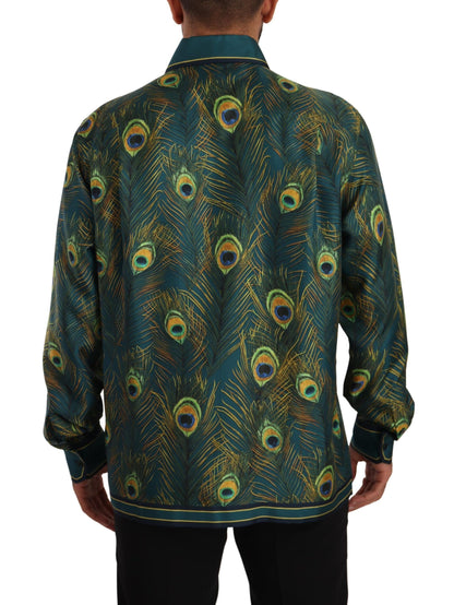 Peacock Feather Print Silk Shirt