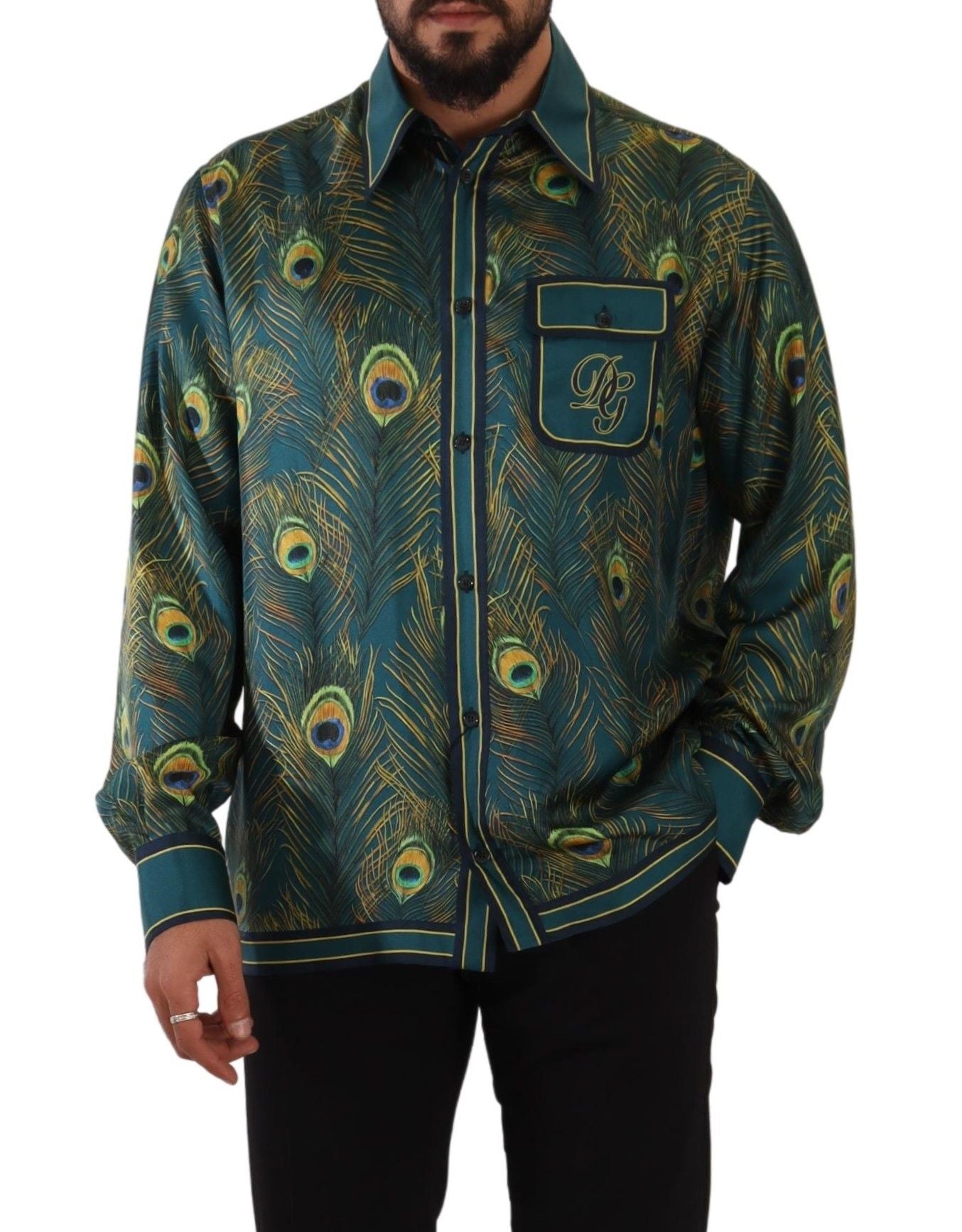 Peacock Feather Print Silk Shirt