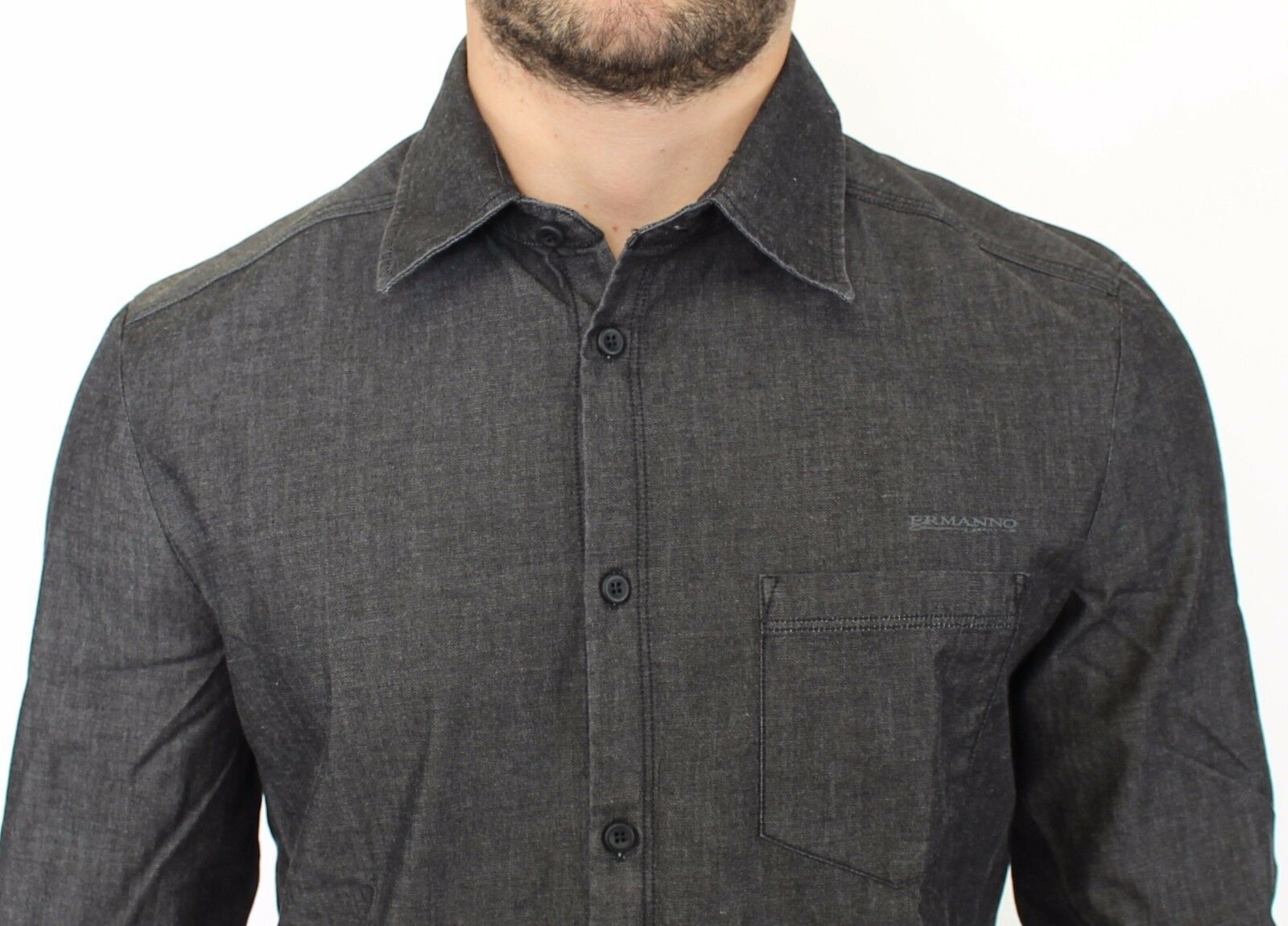 Elegant Gray Stretch Denim Casual Shirt