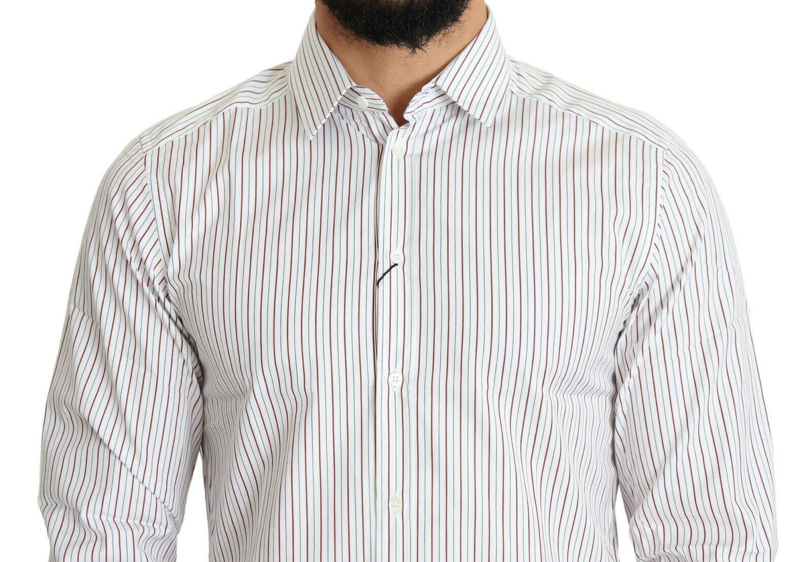 Elegant White Striped Cotton Dress Shirt