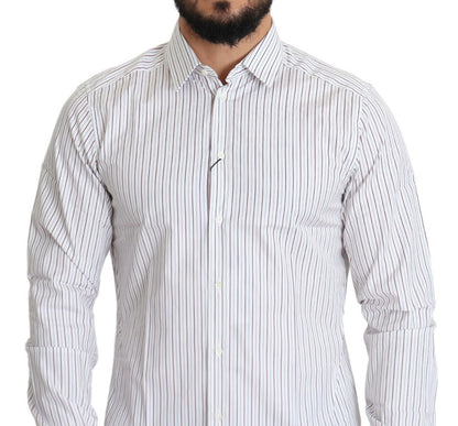 Elegant White Striped Cotton Dress Shirt