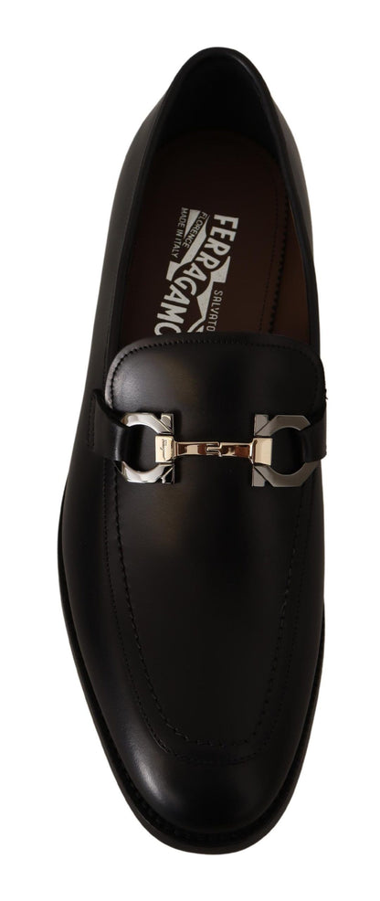 Suave Black Leather Gancio Bit Loafers