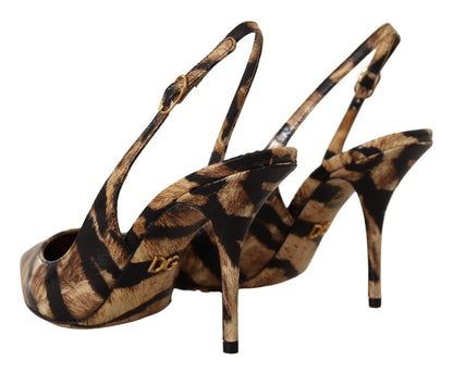 Tiger Pattern Slingback Heels Pumps