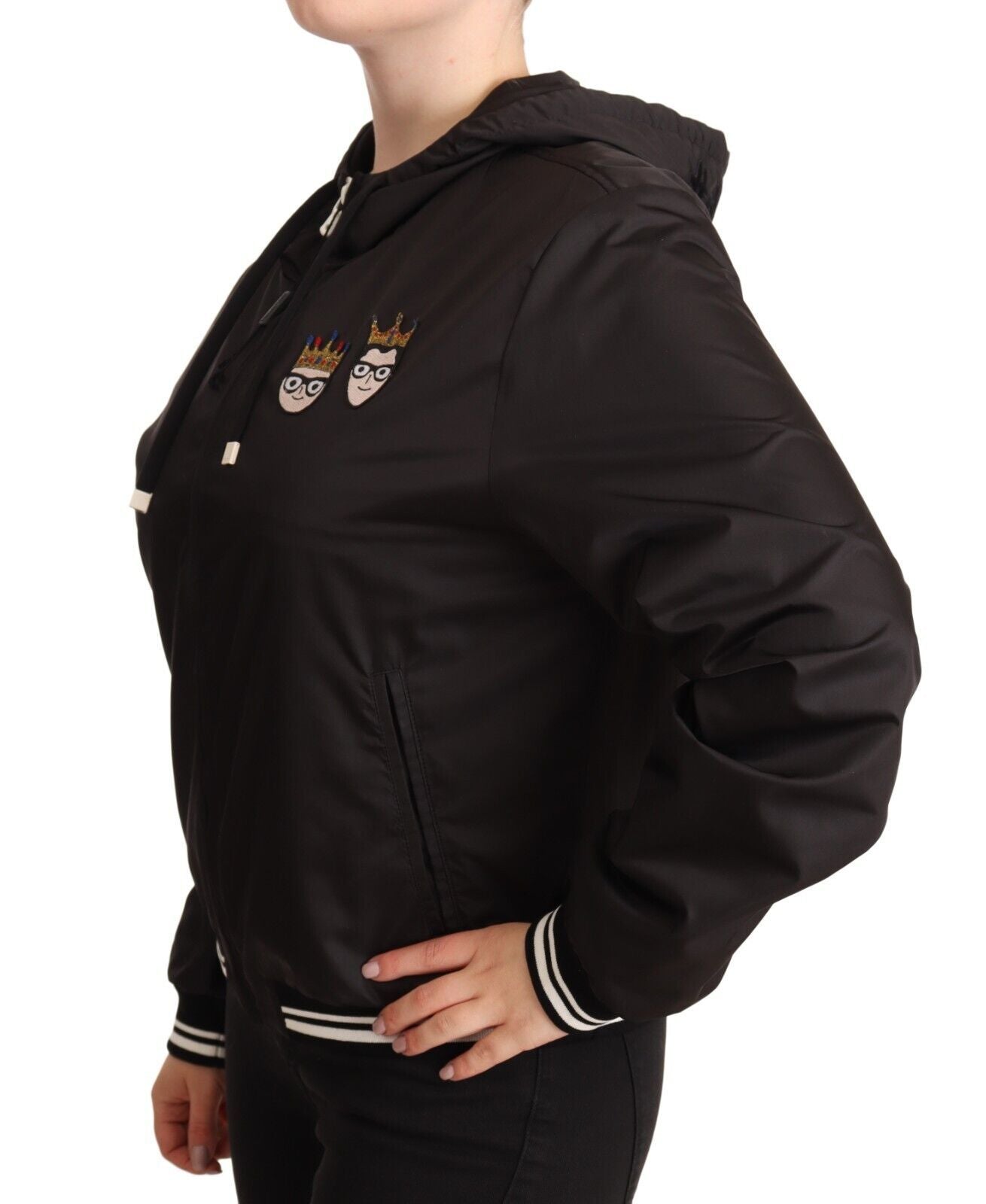 Elegant Black Bomber Jacket with Hood