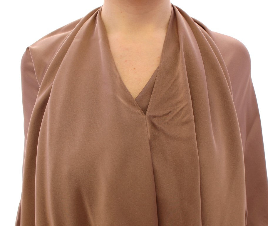 Elegant Brown Silk Shift Dress