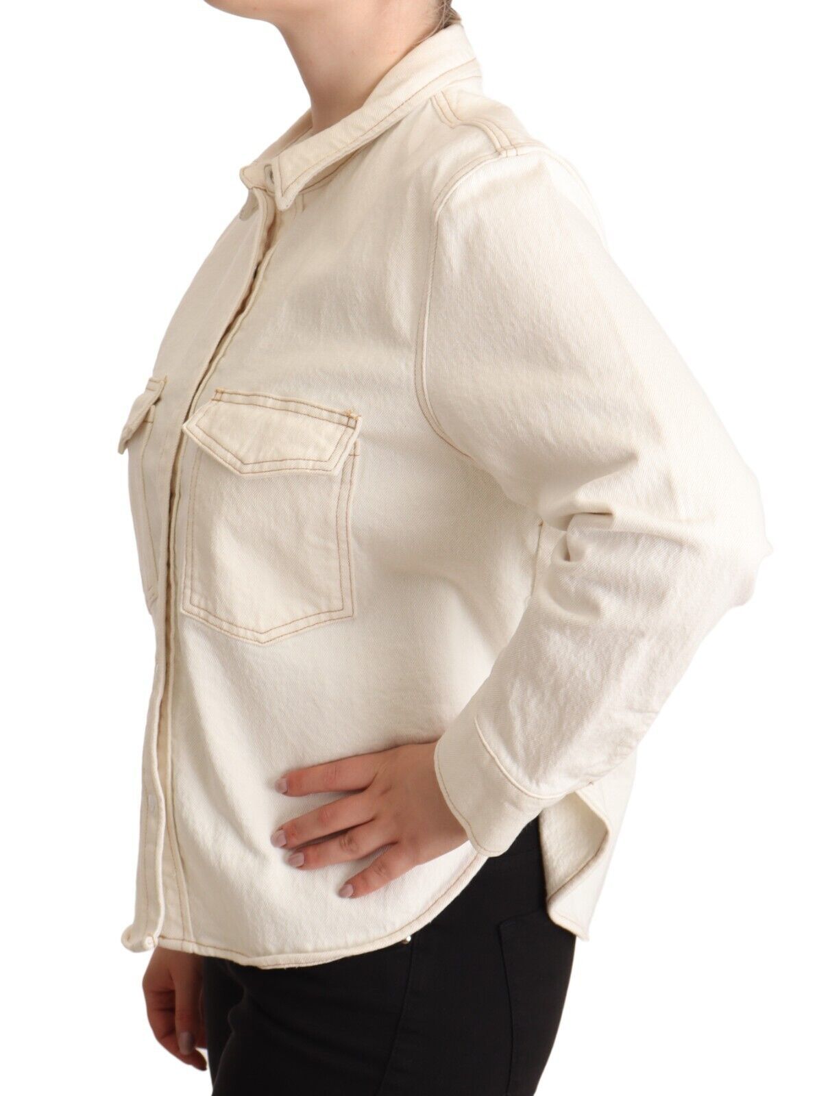 Elegant White Long Sleeve Collared Polo Top