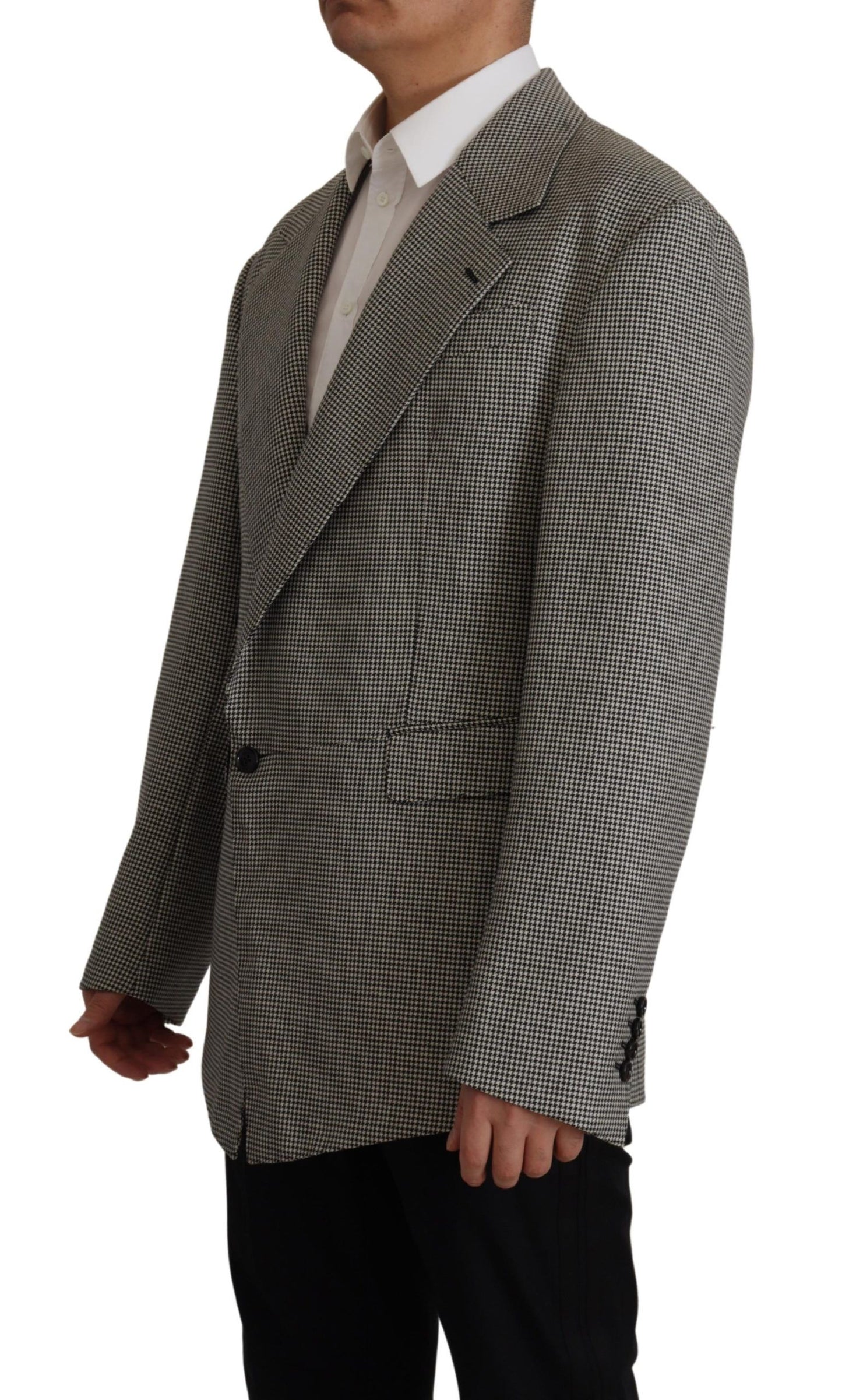 Elegant Gray Checkered Wool Blazer