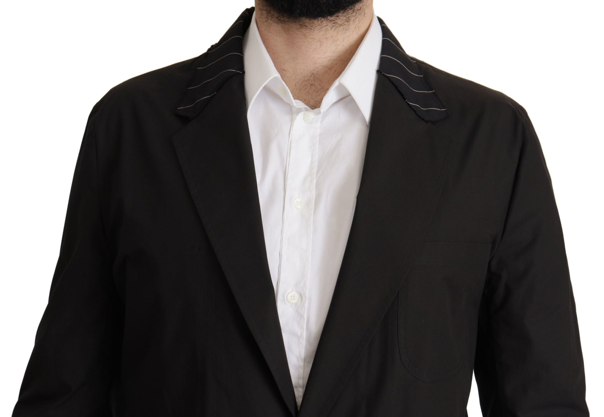 Elegant Black Cotton-Wool Blend Blazer Jacket