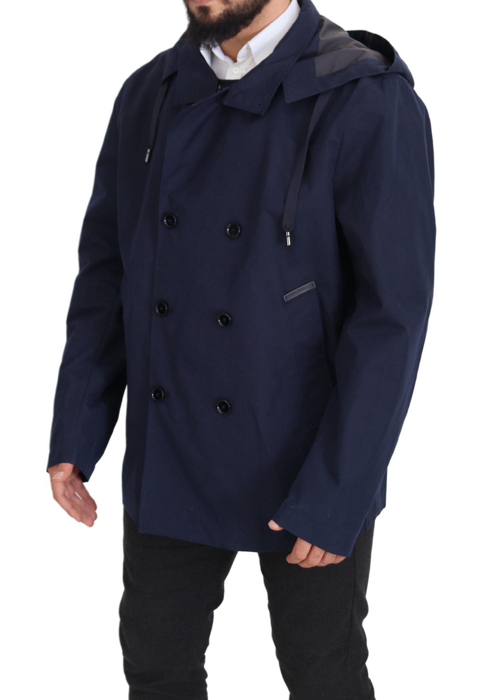 Elegant Double-Breasted Blue Parka Jacket