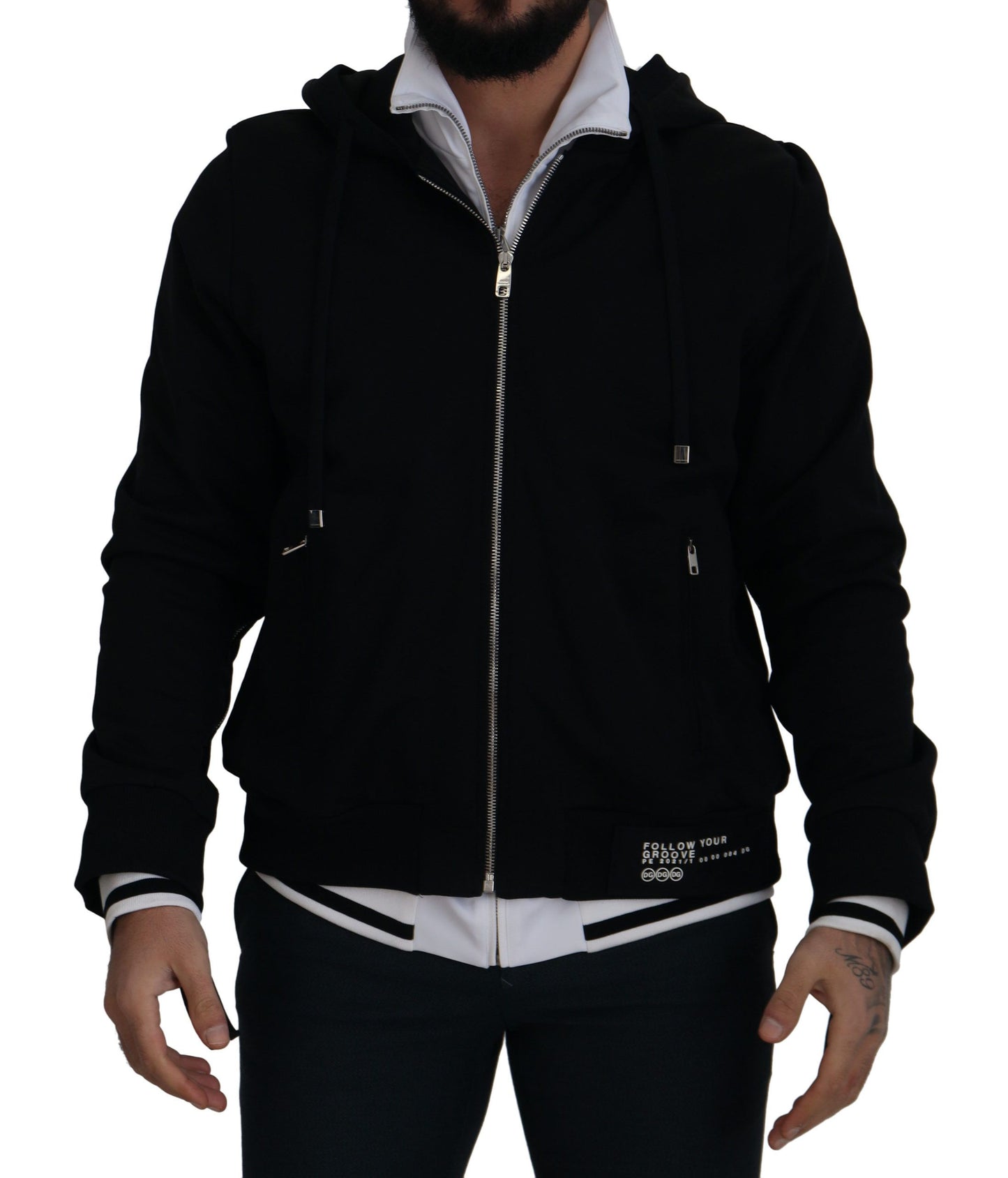 Elegant Black Bomber Jacket with Hood