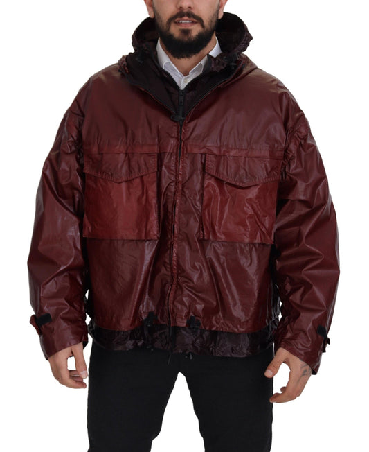 Elegant Bordeaux Full Zip Hooded Jacket