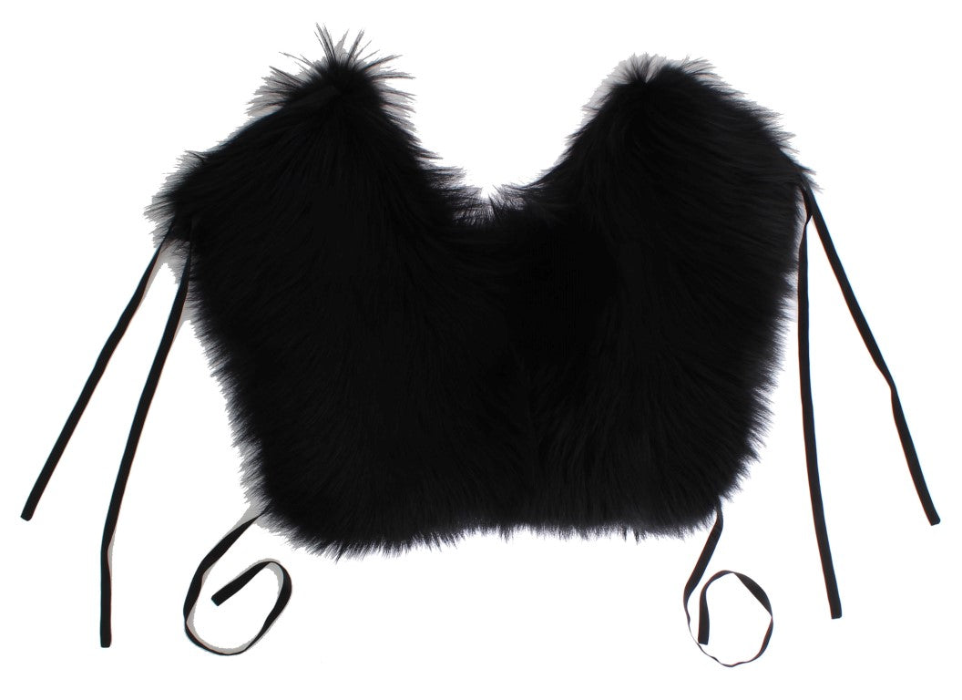 Elegant Black Fox Fur Silk Shoulder Wrap