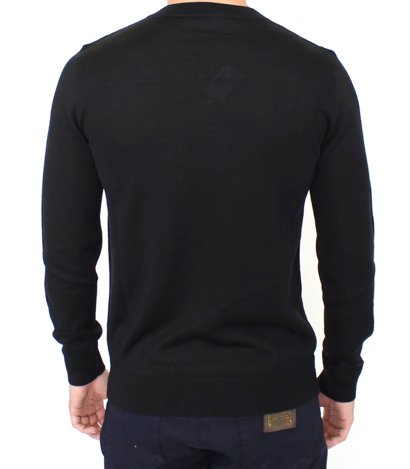 Elegant Black V-Neck Wool Blend Sweater