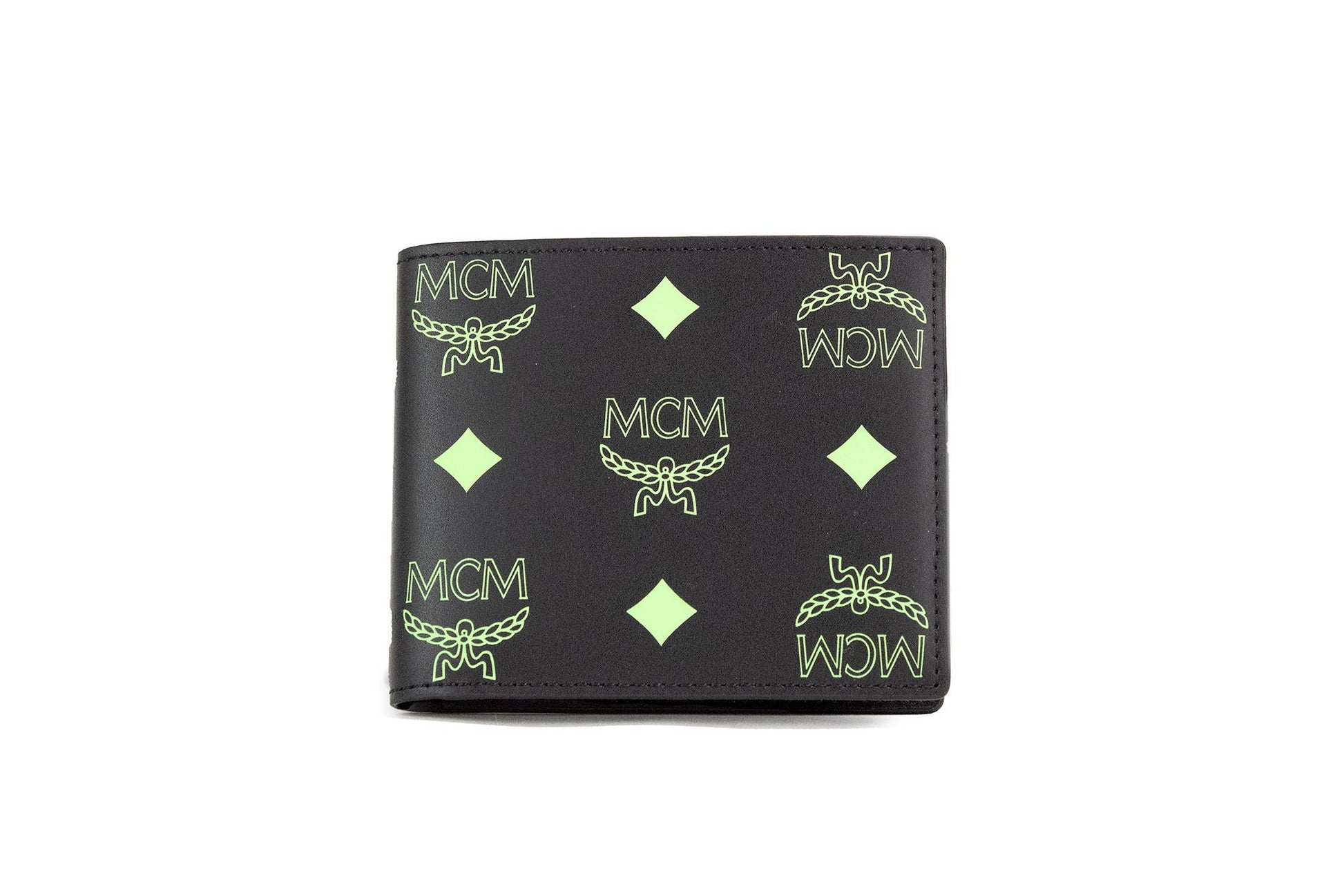 Small Black Summer Green Smooth Visetos Monogram Logo Leather Bifold Wallet