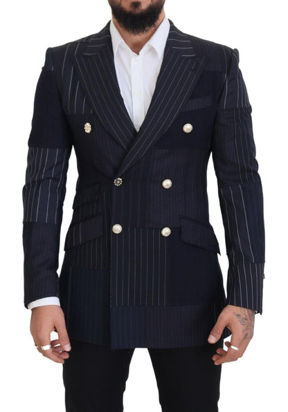 Navy Blue Double Breasted Slim Fit Blazer