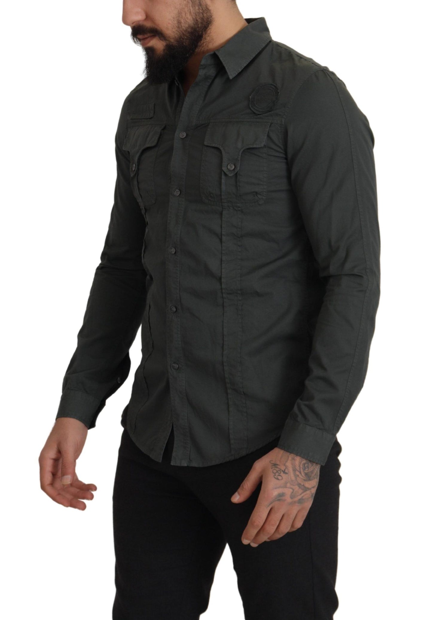 Sleek Dark Gray Cotton Casual Shirt