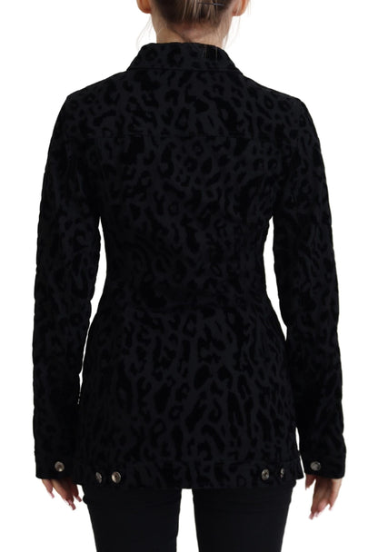 Chic Leopard Pattern Denim Jacket