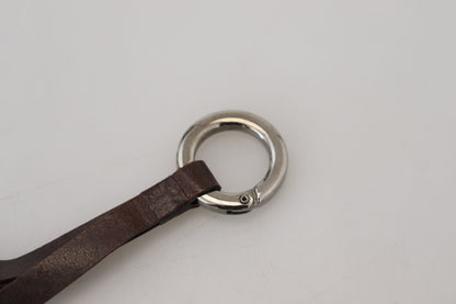 Chic Brown Leather Keychain with Brass Accents