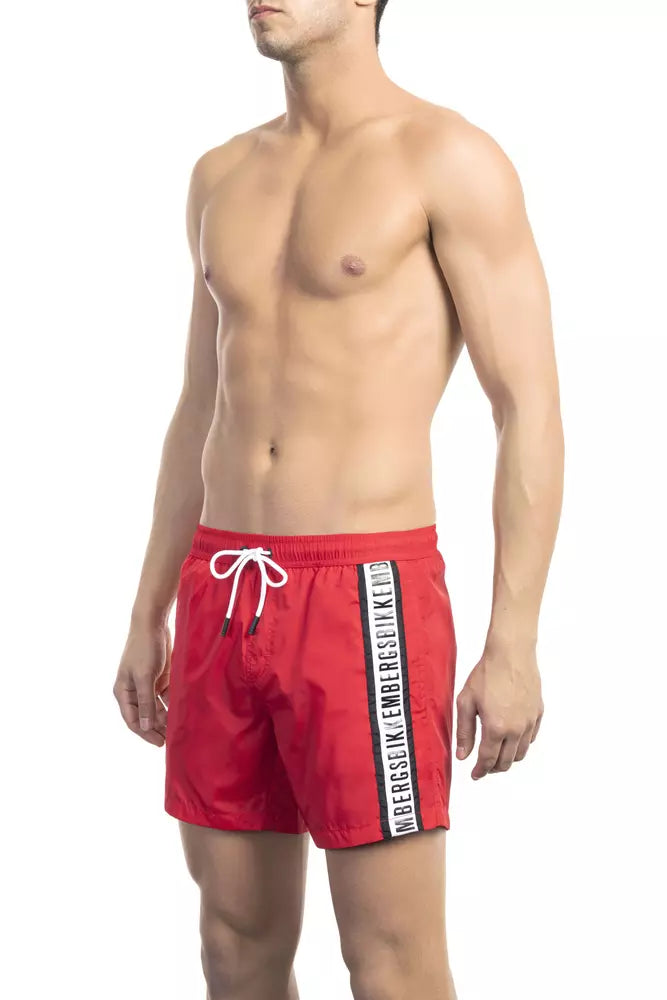 Red Polyamide Men Swim Short