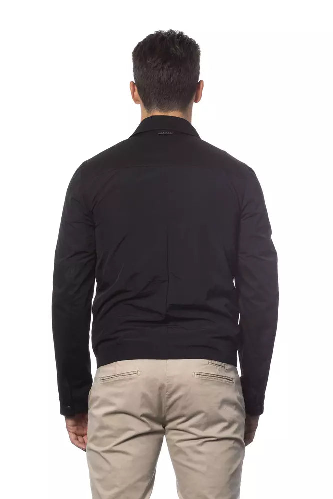 Black Cotton Men Bomber Jacket