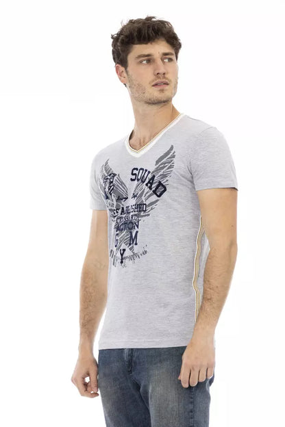 Gray Cotton Men V-Neck T-Shirt