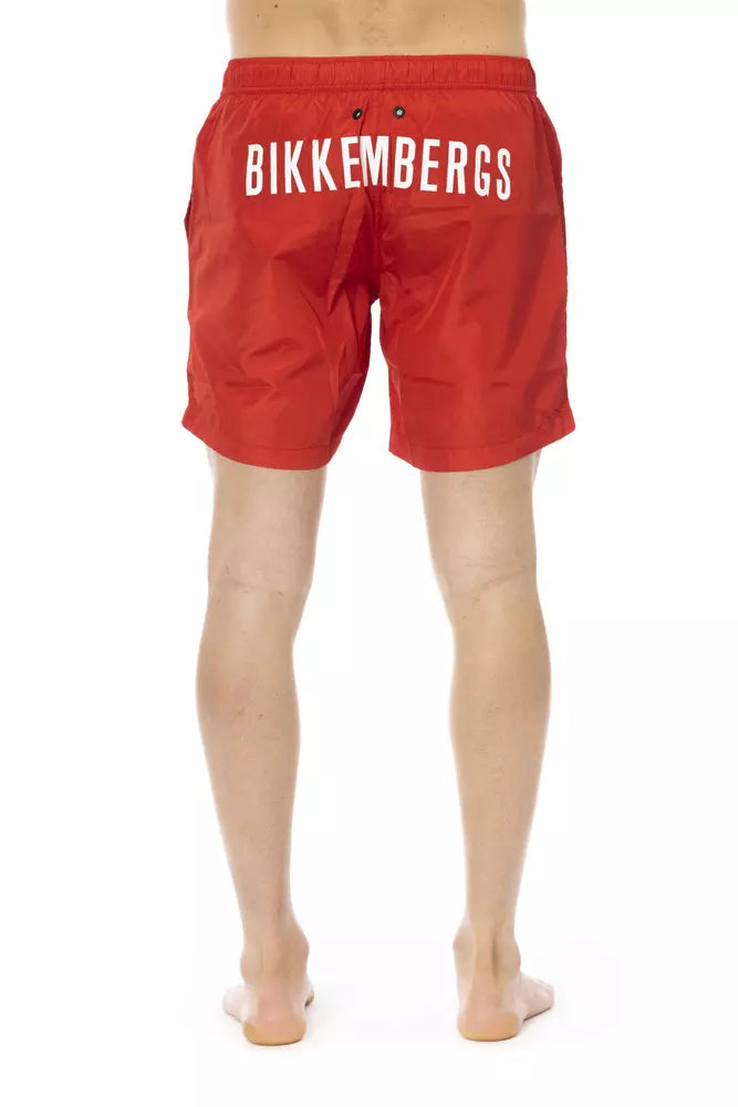 Red Polyester Mens Swim Short