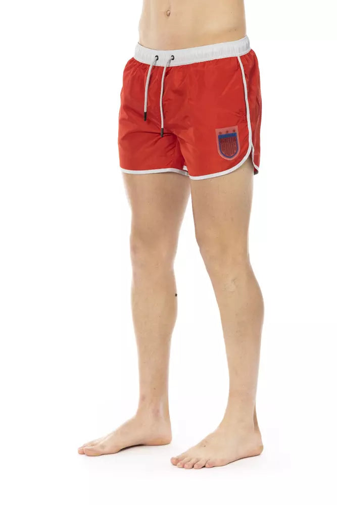 Red Polyester Men Swim Shorts